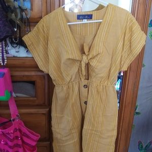 Yellow and white striped cutout blue rain dress